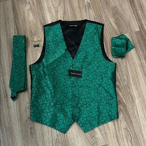 Green Floral Vest and Tie Set